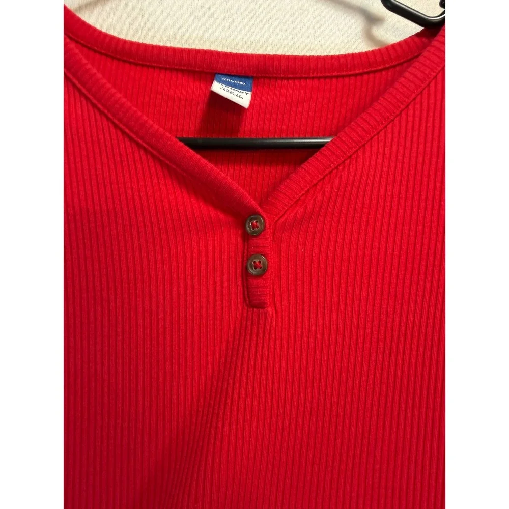 Old Navy Kids Red Ribbed Henley Long Sleeve Lettuce Edge Top XXL 18